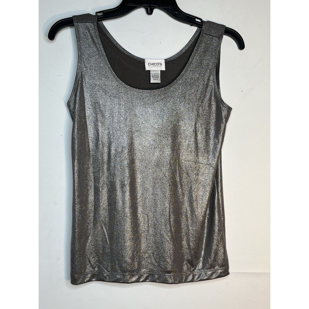 Chicos Travelers Silver Sparkle Scoop neck Tank  sz 0 small 4